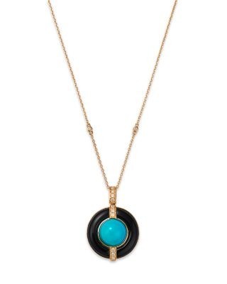 Bloomingdale's Fine Collection Turquoise, Onyx, & Diamond Pendant Necklace in 14K Yellow Gold, 18