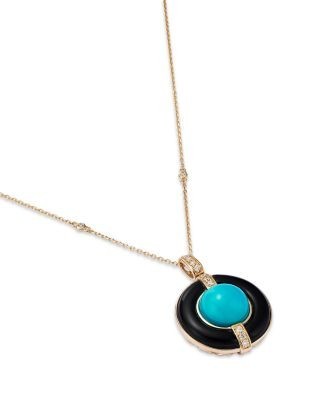 Bloomingdale's Fine Collection Turquoise, Onyx, & Diamond Pendant Necklace in 14K Yellow Gold, 18