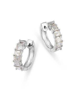 Bloomingdale's Fine Collection Diamond Emerald Cut Diamond Huggie Earrings in 18K White Gold, 1.0 tcw