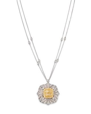 Bloomingdale's Fine Collection Yellow & White Diamond Vintage Look Pendant Necklace in 14K Yellow & White Gold, 2.90 tcw