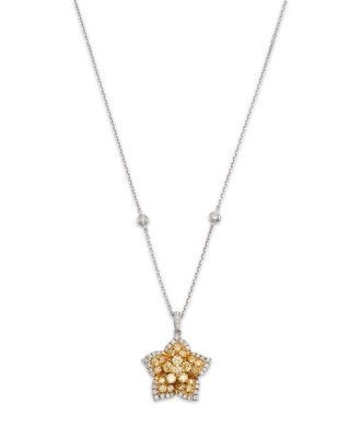 Bloomingdale's Fine Collection White & Yellow Diamond Star Pendant Necklace in 14K White & Yellow Gold, 1.34 tcw