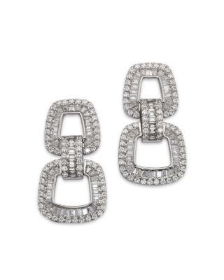 Bloomingdale's Fine Collection Diamond Round & Baguette Geometric Drop Earrings in 14K White Gold, 4.25 tcw