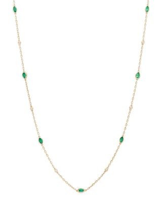 Bloomingdale's Fine Collection Emerald & Diamond Station Necklace in 14K Yellow Gold, 22