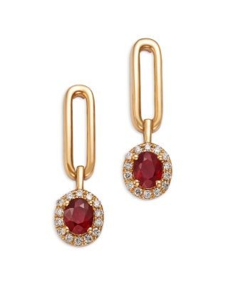 Bloomingdale's Fine Collection Ruby & Diamond Halo Drop Earrings in 14K Yellow Gold