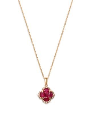 Bloomingdale's Fine Collection Ruby & Diamond Flower Halo Pendant in 14K Yellow Gold