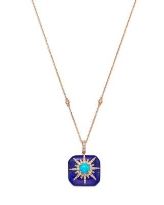 Bloomingdale's Fine Collection Lapis, Turquoise, & Diamond Starburst Pendant Necklace in 14K Yellow Gold, 18