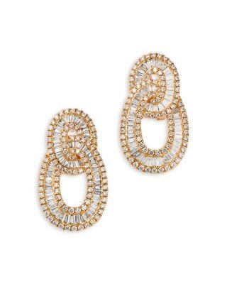 Bloomingdale's Fine Collection Diamond Baguette & Round Interlocking Circle Drop Earrings in 14K Yellow Gold, 2.67 tcw