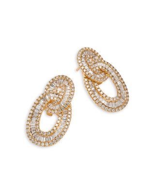 Bloomingdale's Fine Collection Diamond Baguette & Round Interlocking Circle Drop Earrings in 14K Yellow Gold, 2.67 tcw