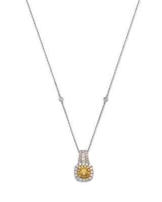 Bloomingdale's Fine Collection White & Yellow Diamond Halo Pendant Necklace in 14K Yellow & White Gold, 0.86 tcw