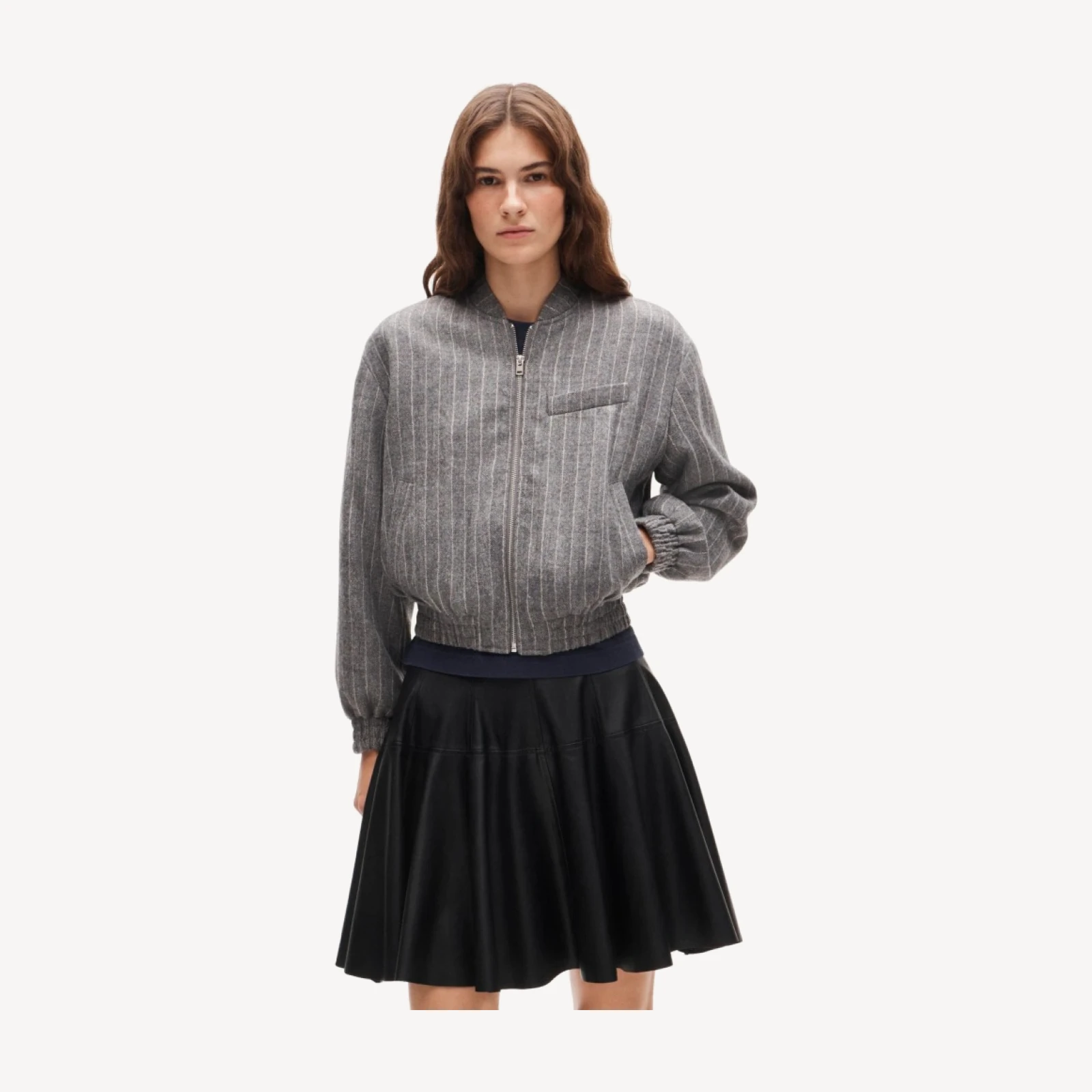Bomber jacket in pinstriped wool