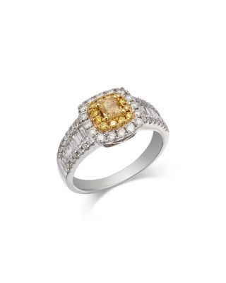 Bloomingdale's Fine Collection White & Yellow Diamond Cushion & Round Halo Ring in 14K Yellow & White Gold, 1.3 tcw