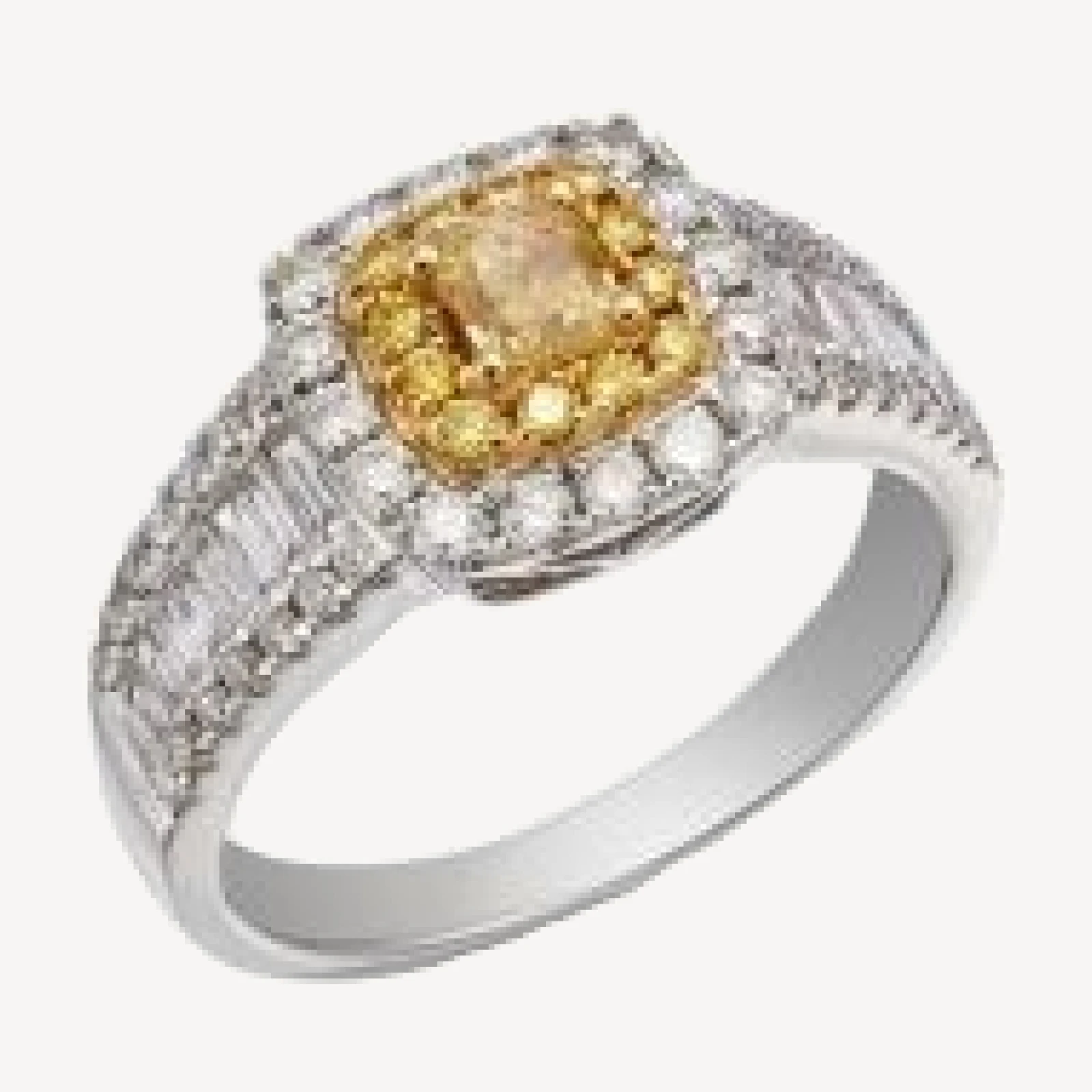 Bloomingdale's Fine Collection White & Yellow Diamond Cushion & Round Halo Ring in 14K Yellow & White Gold, 1.3 tcw