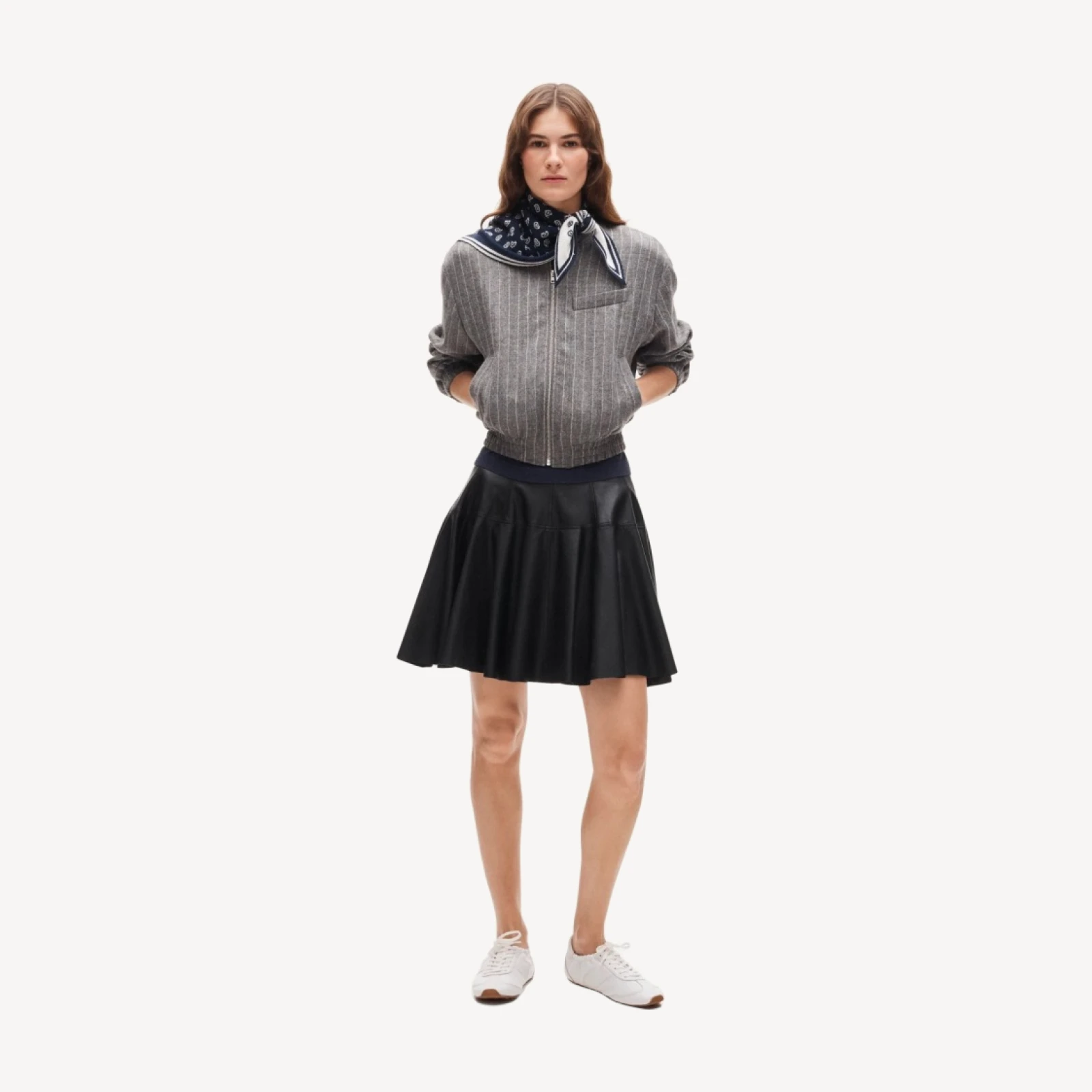 Bomber jacket in pinstriped wool
