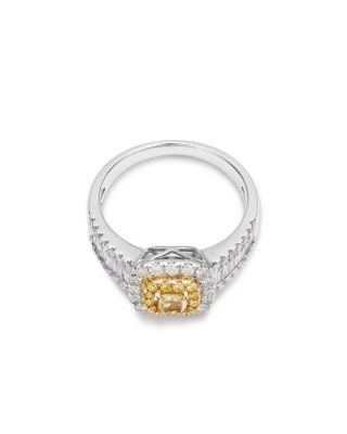 Bloomingdale's Fine Collection White & Yellow Diamond Cushion & Round Halo Ring in 14K Yellow & White Gold, 1.3 tcw