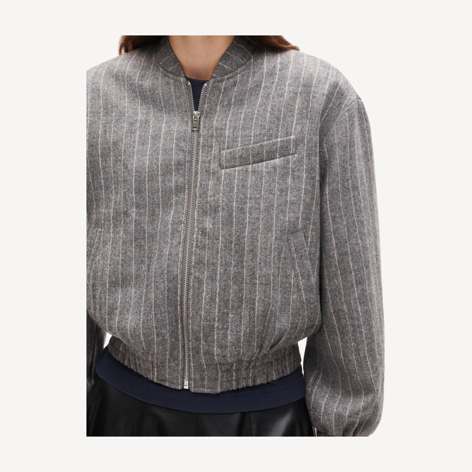 Bomber jacket in pinstriped wool