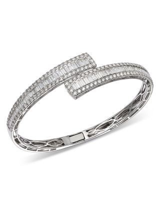 Bloomingdale's Fine Collection Diamond Baguette & Round Bypass Bangle Bracelet in 14K White Gold, 5.0 tcw