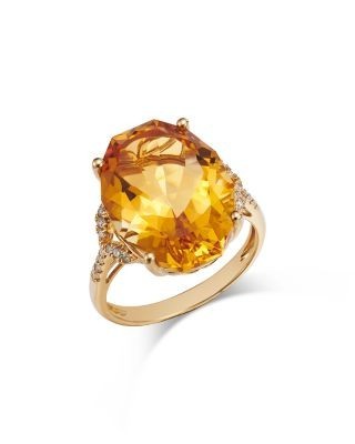 Bloomingdale's Fine Collection Citrine & Diamond Oval Statement Ring in 14K Yellow Gold