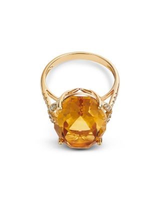 Bloomingdale's Fine Collection Citrine & Diamond Oval Statement Ring in 14K Yellow Gold