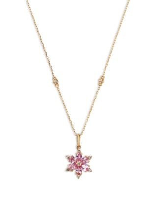 Bloomingdale's Fine Collection Pink Sapphire & Diamond Flower Pendant Necklace in 14K Yellow Gold, 18