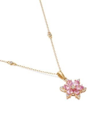 Bloomingdale's Fine Collection Pink Sapphire & Diamond Flower Pendant Necklace in 14K Yellow Gold, 18