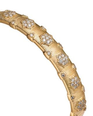 Bloomingdale's Fine Collection Diamond Bangle with Flowers in 14K Yellow Gold, 1.28 tcw