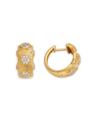 Bloomingdale's Fine Collection Diamond Huggie Hoops Earrings with Flowers in 14K Yellow Gold, 0.5 tcw