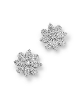 Bloomingdale's Fine Collection Diamond Flower Stud Earrings in 14K White Gold, 1.39 tcw