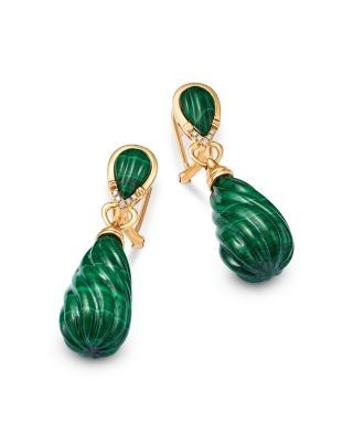 Bloomingdale's Fine Collection Malachite & Diamond Carved Drop Earrings in 14K Yellow Gold