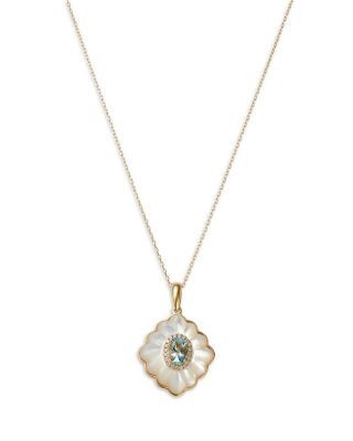 Bloomingdale's Fine Collection Aquamarine, Mother of Pearl & Diamond Pendant Necklace in 14K Yellow Gold