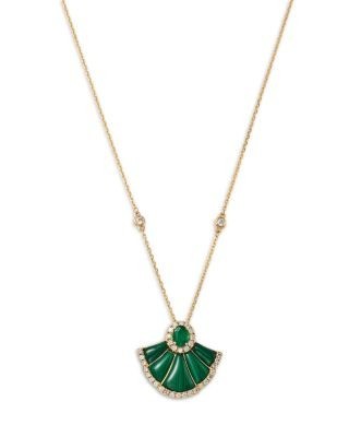 Bloomingdale's Fine Collection Emerald, Malachite & Diamond Pendant Necklace in 14K Yellow Gold, 18