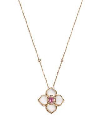 Bloomingdale's Fine Collection Pink Sapphire & Mother of Pearl Flower Pendant Necklace in 14K Yellow Gold, 18