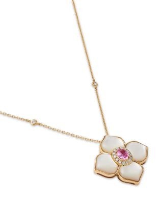 Bloomingdale's Fine Collection Pink Sapphire & Mother of Pearl Flower Pendant Necklace in 14K Yellow Gold, 18