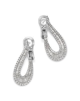 Bloomingdale's Fine Collection Diamond Round & Baguette Front to Back Earrings in 14K White Gold, 1.9 tcw