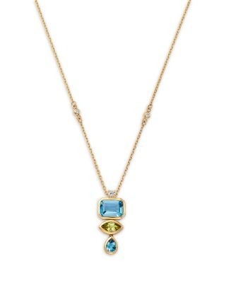 Bloomingdale's Fine Collection Swiss Blue Topaz, Peridot & Diamond Pendant Necklace in 14K Yellow Gold, 18