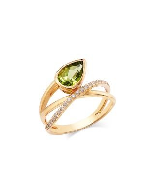 Bloomingdale's Fine Collection Peridot & Diamond Bypass Ring in 14K Yellow Gold