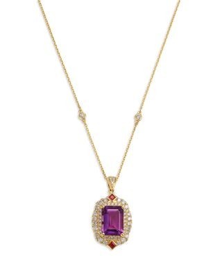 Bloomingdale's Fine Collection Amethyst, Ruby & Diamond Halo Pendant Necklace in 14K Yellow Gold, 18