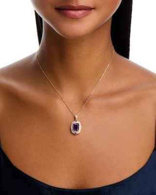 Bloomingdale's Fine Collection Amethyst, Ruby & Diamond Halo Pendant Necklace in 14K Yellow Gold, 18