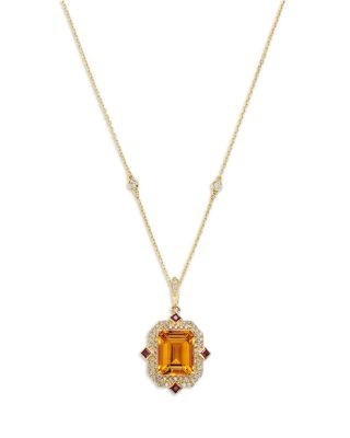 Bloomingdale's Fine Collection Red Citrine, Ruby & Diamond Halo Pendant Necklace in 14K Yellow Gold, 18