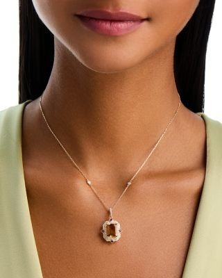 Bloomingdale's Fine Collection Red Citrine, Ruby & Diamond Halo Pendant Necklace in 14K Yellow Gold, 18