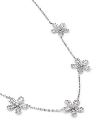 Bloomingdale's Fine Collection Diamond Round & Baguette Daisy Station Collar Necklace in 14K White Gold, 3.1 tcw