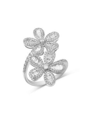 Bloomingdale's Fine Collection Diamond Round & Baguette Daisy Bypass Ring in 14K White Gold, 1.54 tcw