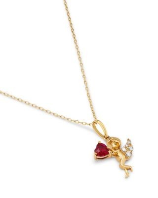 Bloomingdale's Fine Collection Ruby & Diamond Cupid Heart Pendant Necklace in 14K Yellow Gold, 18