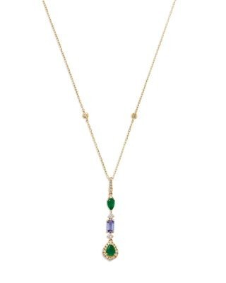 Bloomingdale's Fine Collection Emerald, Tanzanite & Diamond Lariat necklace in 14K Yellow Gold, 18