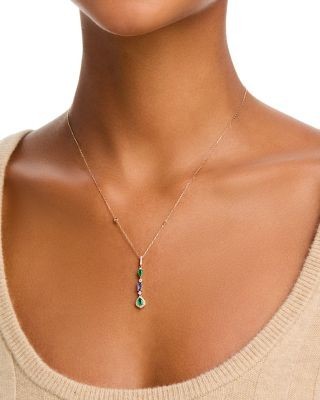 Bloomingdale's Fine Collection Emerald, Tanzanite & Diamond Lariat necklace in 14K Yellow Gold, 18