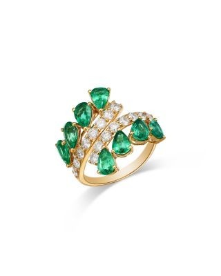 Bloomingdale's Fine Collection Emerald & Diamond Bypass Ring in 18K Yellow Gold