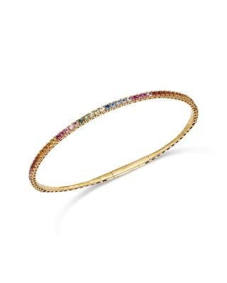 Bloomingdale's Fine Collection Rainbow Sapphire Narrow Bangle Bracelet in 14K Yellow Gold
