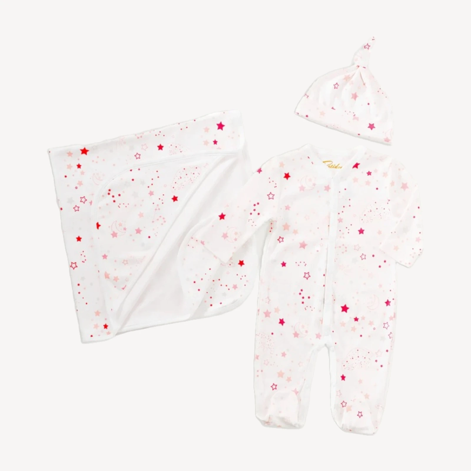 Petidoux babies' Pima cotton one-piece, matching hat and receiving blanket set