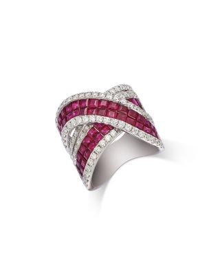 Bloomingdale's Fine Collection Luxe Collection Ruby & Diamond Cross Over Ring in 14K White Gold