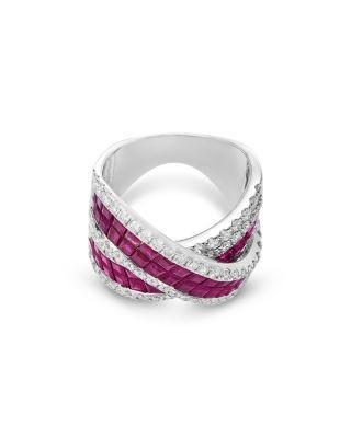 Bloomingdale's Fine Collection Luxe Collection Ruby & Diamond Cross Over Ring in 14K White Gold