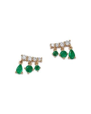 Bloomingdale's Fine Collection Emerald & Diamond Mixed Cut Drop Earrings in 14K Yellow Gold